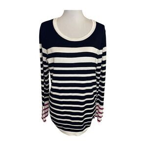 GNW Black and White Striped Sweater with Fuchsia Stripe Sleeve size Medium